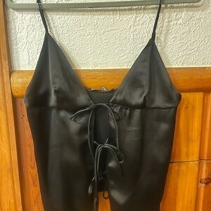 Black Satin Tie-Back Cami Top